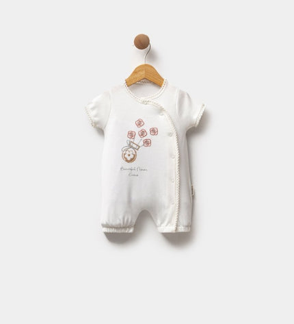 Бебешки гащеризон „Цветя“ - бял