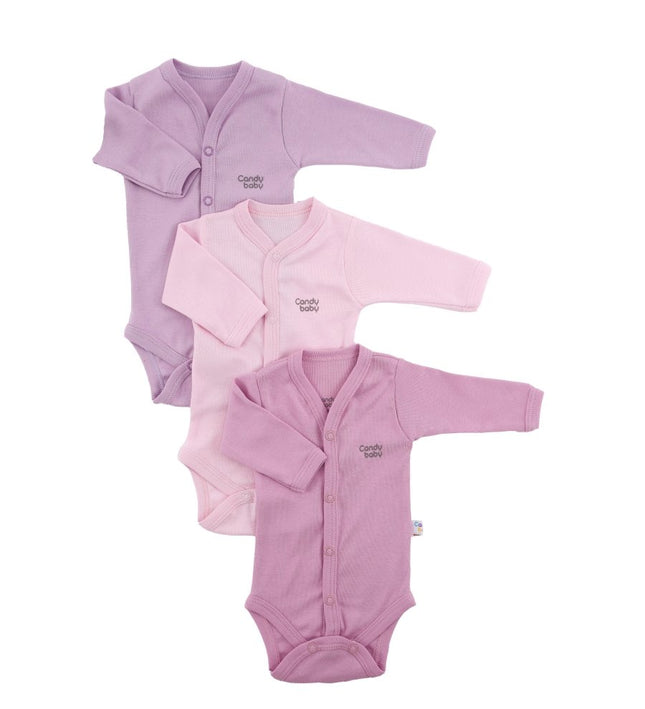 Бебешко боди с предно закопчаване и дълъг ръкав комплект - виолетово, светлорозов, тъмнорозов