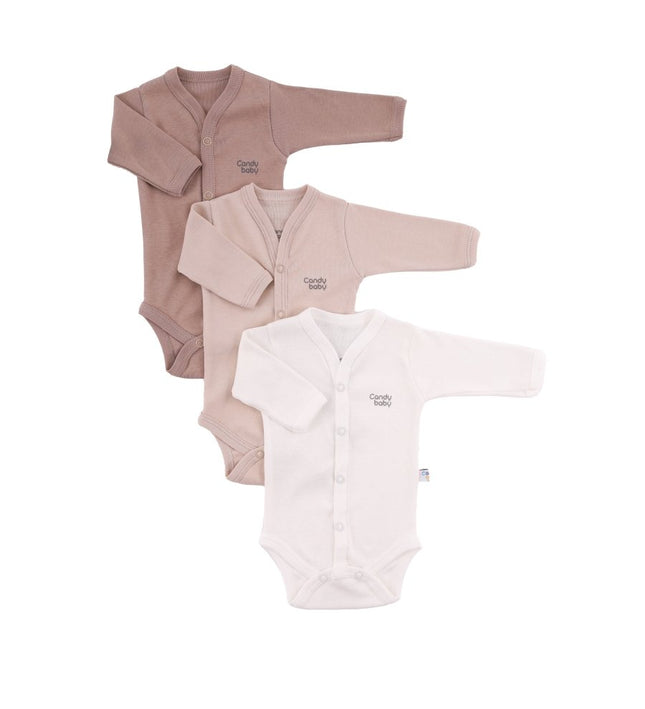 Бебешко боди с предно закопчаване и дълъг ръкав комплект - кафяв, капучино, шампан