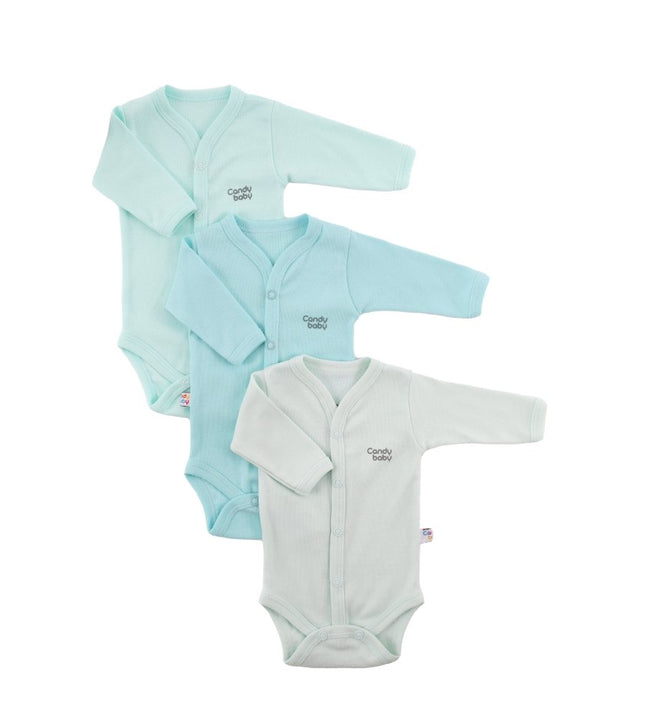 Бебешко боди с предно закопчаване и дълъг ръкав комплект - резеда, аква, ментов