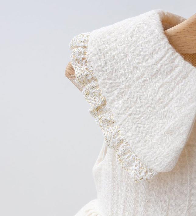 Бебешка муселинова рокля с къс ръкав - бежов