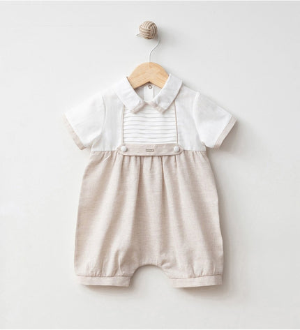 Бебешки ленен елегантен гащеризон с якичка - кафяв