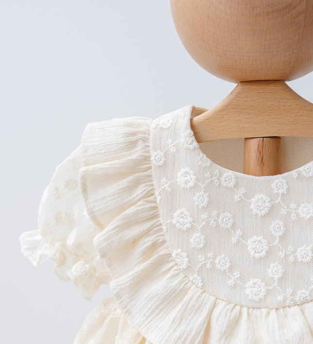 Бебешка рокля на точици - бежов