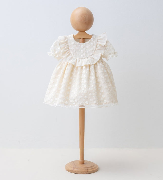 Бебешка рокля на точици - бежов