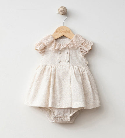 Бебешко боди тип рокля с дантелени ръкави - кафяв