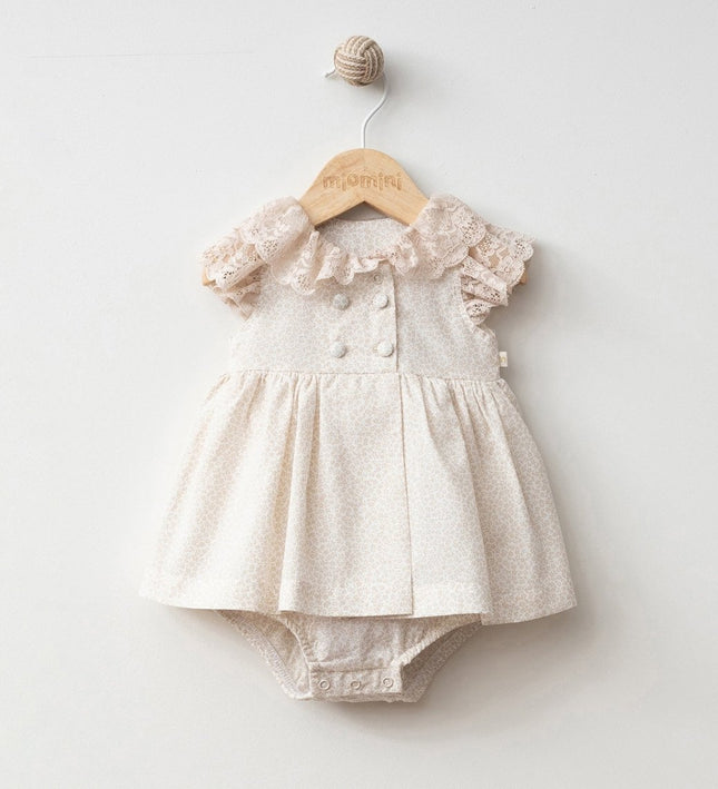 Бебешко боди тип рокля с дантелени ръкави - кафяв