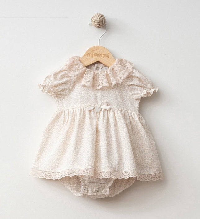 Бебешко боди тип рокля с дантела  - кафяв