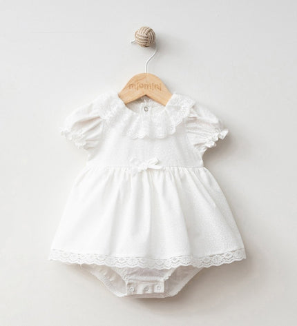 Бебешко боди тип рокля с дантела  - шампан