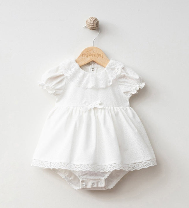 Бебешко боди тип рокля с дантела  - шампан