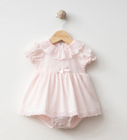 Бебешко боди тип рокля с дантела  - розово