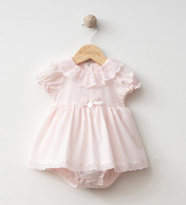Бебешко боди тип рокля с дантела  - розово