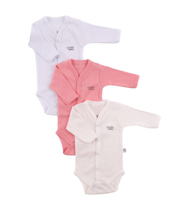 Бебешко боди с предно закопчаване и дълъг ръкав комплект - бял, корал, шампан