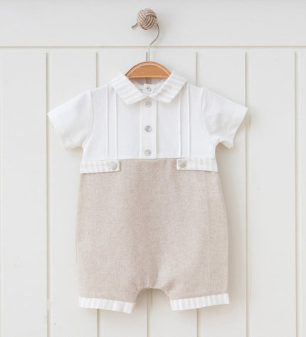 Бебешки ленен елегантен гащеризон - кафяв