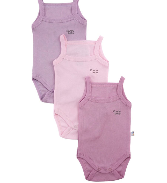 Бебешко боди с тънка презрамка комплект - лилаво, светлорозово, бледолилаво
