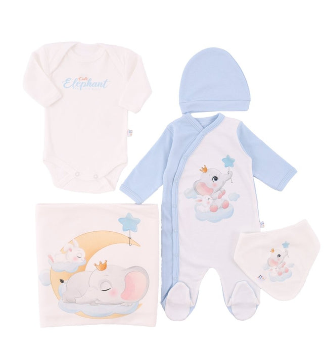 Бебешки комплект за изписване от 5 части „Спящо слонче“