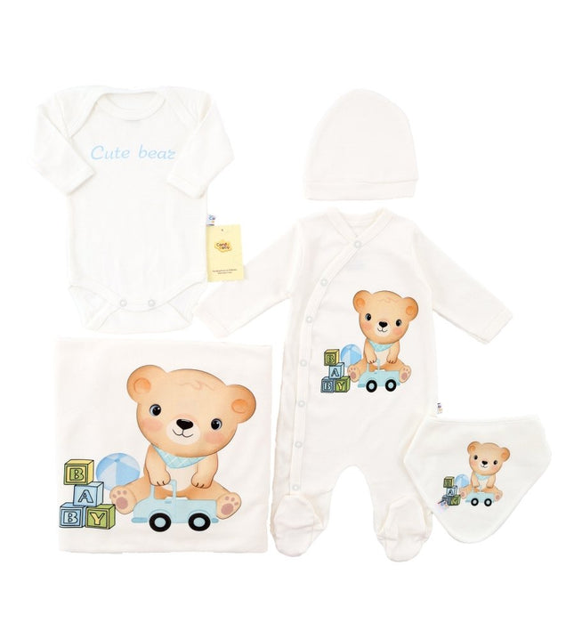 Бебешки комплект за изписване от 5 части „Сладко мече“ - момче