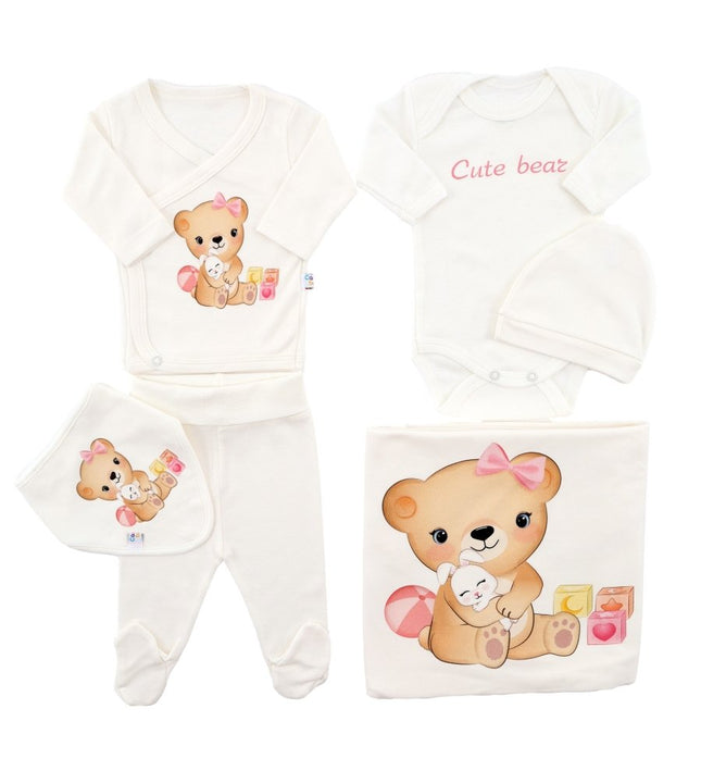 Бебешки комплект за изписване от 6 части „Сладко мече“ - момиче