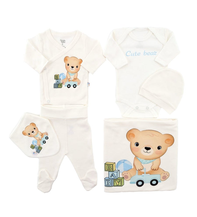 Бебешки комплект за изписване от 6 части „Сладко мече“ - момче