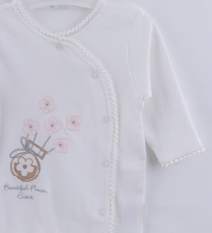 Бебешки гащеризон „Цветя“ - бял