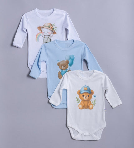 Бебешко боди с раменно закопчаване комплект 3 части "Мечета"