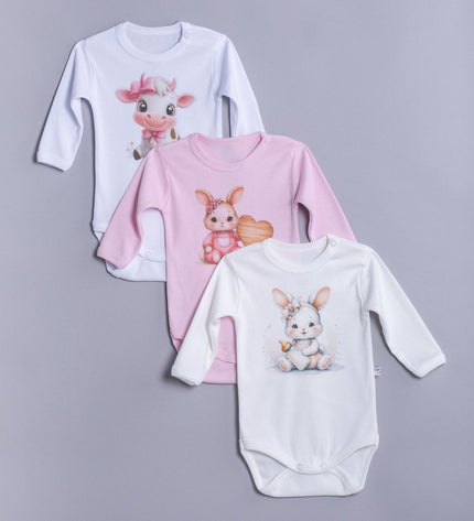 Бебешко боди с раменно закопчаване комплект 3 части "Зайчета"