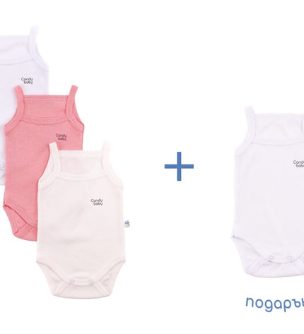 3+1 Бебешко боди с тънка презрамка комплект - бял, корал, шампан