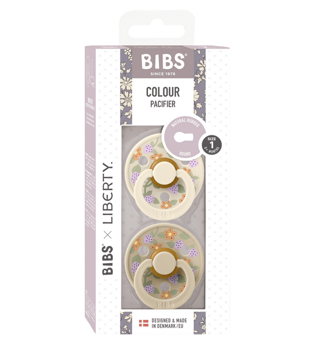 2 бр. Биберони BIBS Liberty COLOUR Strawberries and Cream Ivory, 0-6 месеца