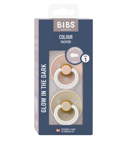 2 бр. Биберони BIBS COLOUR, Blush GLOW/Vanilla GLOW, 0-6 месеца