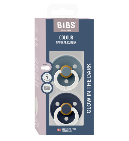 2 бр. Биберони BIBS COLOUR Petrol GLOW/Deep Space GLOW, 0-6 месеца