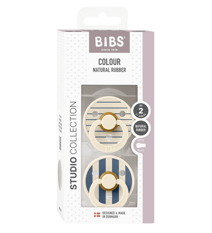 2 бр. Биберони BIBS Studio COLOUR Pin, Ivory Steel Blue Mix, 6-18 месеца
