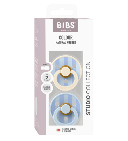2 бр. Биберони BIBS Studio COLOUR Block, Baby Blue Dusty Blue Mix, 6-18 месеца