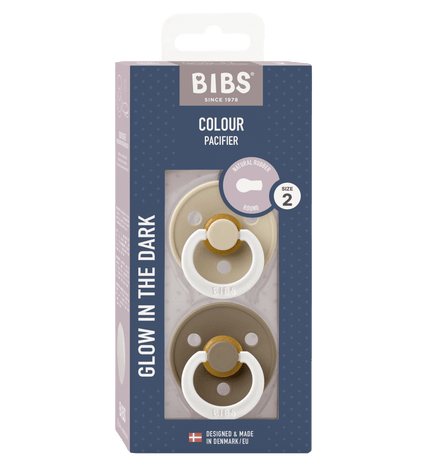 2 бр. Биберони BIBS COLOUR Vanilla GLOW/Dark Oak GLOW 0-6 месеца