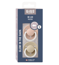 2 бр. Биберони BIBS De Lux, Blush GLOW/Vanilla GLOW, 0-6 месеца
