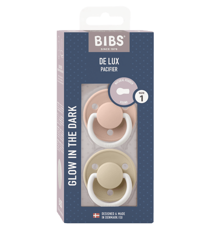 2 бр. Биберони BIBS De Lux, Blush GLOW/Vanilla GLOW, 0-6 месеца