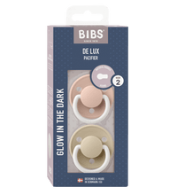 2 бр. Биберони BIBS De Lux, Blush GLOW/Vanilla GLOW, 6-18 месеца