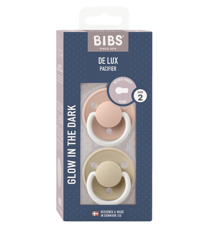 2 бр. Биберони BIBS De Lux, Blush GLOW/Vanilla GLOW, 6-18 месеца
