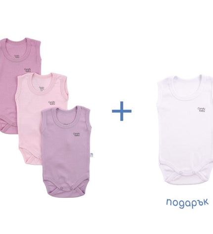 3+1 Бебешко боди комплект - потник - тъмнорозово, светлорозово, виолетово