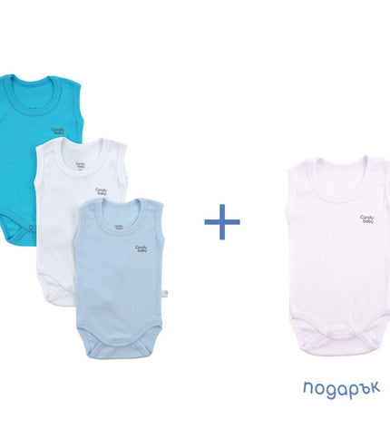 3+1 Бебешко боди комплект - потник - електриковосин, бял, светлосин