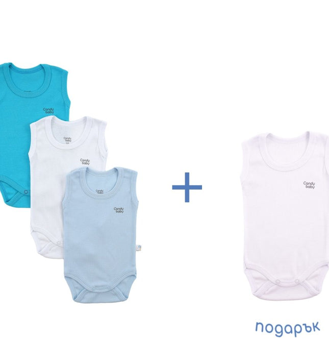 3+1 Бебешко боди комплект - потник - електриковосин, бял, светлосин