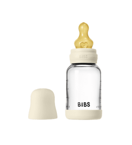 Бебешка Стъклена Бутилка BIBS Ivory 120мл Каучук Бавен Поток