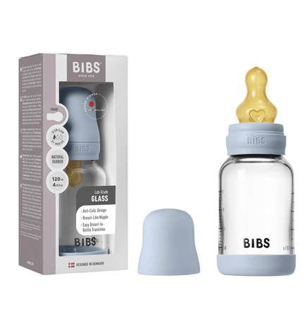 Бебешка Стъклена Бутилка BIBS Baby Blue 120мл Каучук Бавен Поток