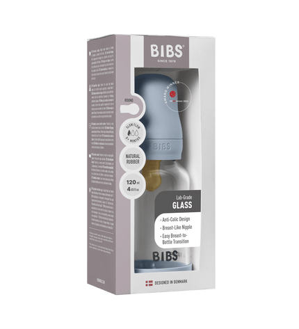 Бебешка Стъклена Бутилка BIBS Baby Blue 120мл Каучук Бавен Поток