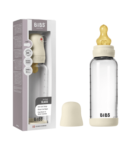 Бебешка Стъклена Бутилка BIBS Ivory 240мл Каучук Среден Поток