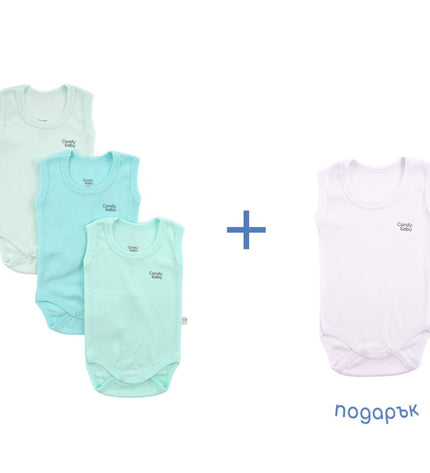3+1 Бебешко боди комплект - потник - резеда, аква, ментово