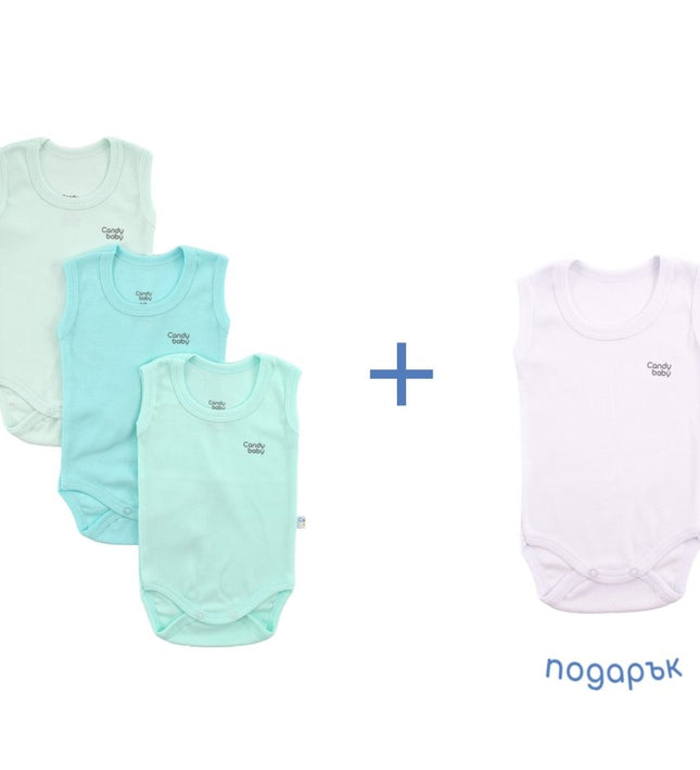 3+1 Бебешко боди комплект - потник - резеда, аква, ментово