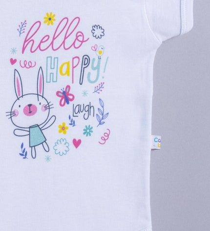 Бебешко боди с раменно закопчаване „Hello, happy!“
