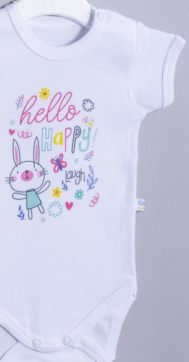 Бебешко боди с раменно закопчаване „Hello, happy!“