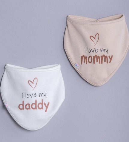 Бебешка двупластова бандана ,, Обичам мама и тате''