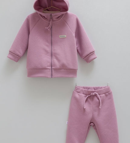 Бебешки комплект от 3 части, суичър, долнище и тениска - лилаво