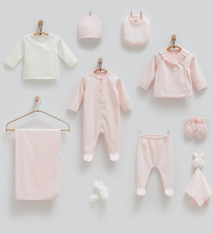 Бебешки комплект за изписване от 10 части - розов